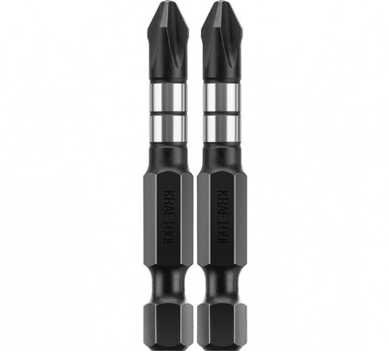 Биты KRAFTOOL Impact Pro, Philips, тип хвостовика E 1/4″, PH2, 50мм, (2шт)