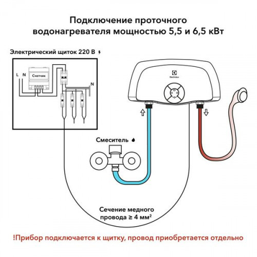 Водонагреватель электрический проточный ELECTROLUX,  SMARTFIX 2.0, SMARTFIX 2.0 TS (5,5 kW) - кран+душ