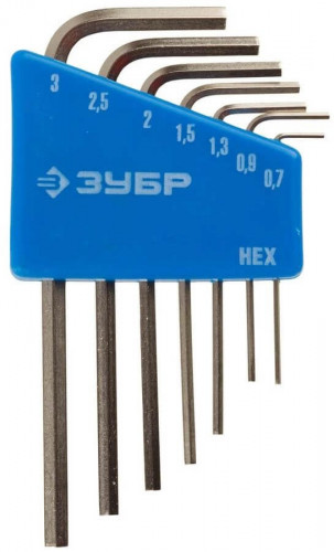 Набор мини имбусовых ключей (7шт), HEX 0.7, 0.9, 1.3, 1.5, 2, 2.5, 3, ЗУБР, 27471-H7